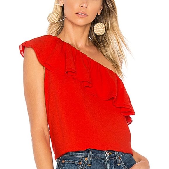 Rebecca Taylor Tops - REBECCA TAYLOR one shoulder ruffle silk top candy apple red